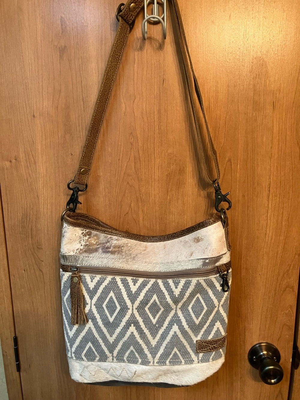 Myra Oath Shoulder/Crossbody Bag Canvas Leather and Cowhide Adjustable Strap